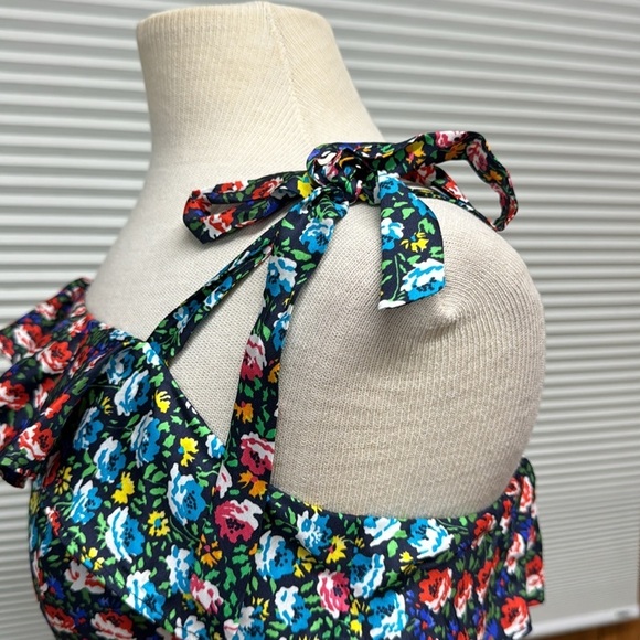 J. Crew Silk Blue Multi Color Floral Tiered Sleeveless Midi Dress Size 6 - Picture 8 of 12